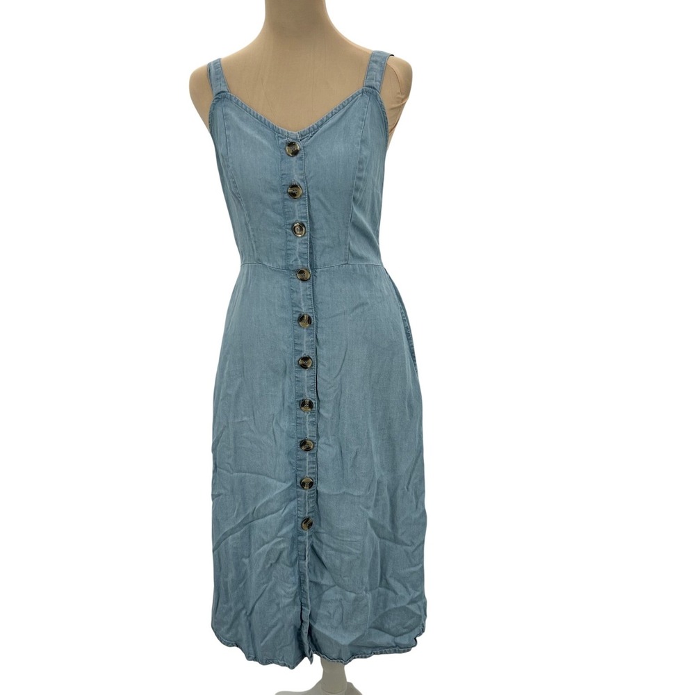 Japna Womens Light Wash Lyocell Button Down Smocked Back Midi Dress Size S A0233